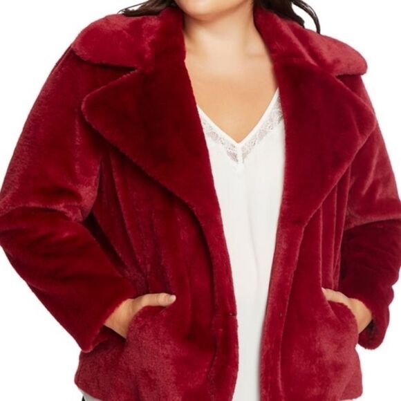 1. State Faux Mink Wide Collar Burgundy Red/Magenta Fur Coat Jacket M - Picture 1 of 7